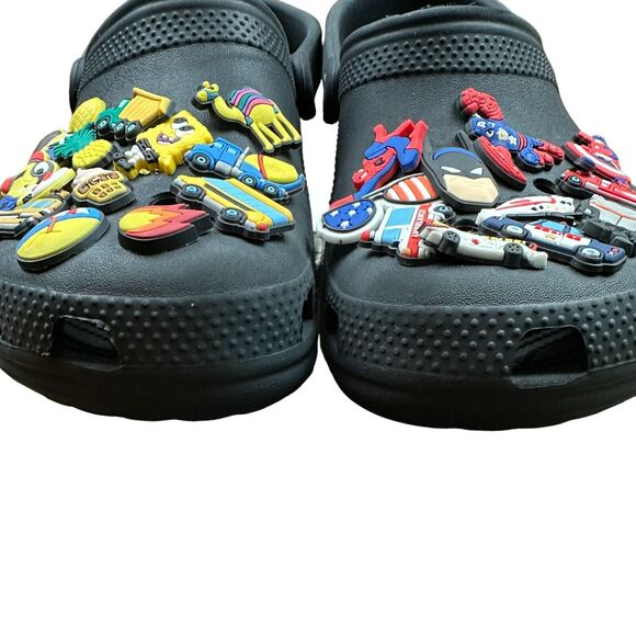 CROCS Black Clogs with Disney Pixar Marvel Batman Jibblets - Size M 6 / W 8 - Picture 4 of 12